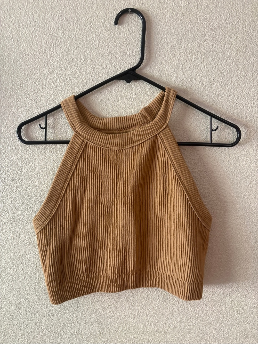 aerie Ribbed Halter Crop Top in Tan